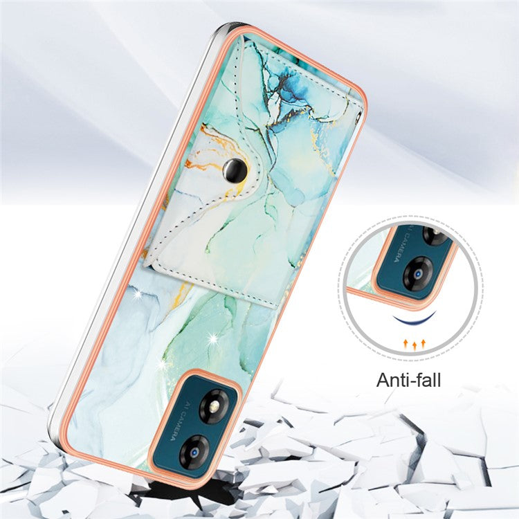 YB Leather Coating Series-9 for Motorola Moto E13 4G Card Case Kickstand IMD Leather+TPU Phone Cover - 003 Green