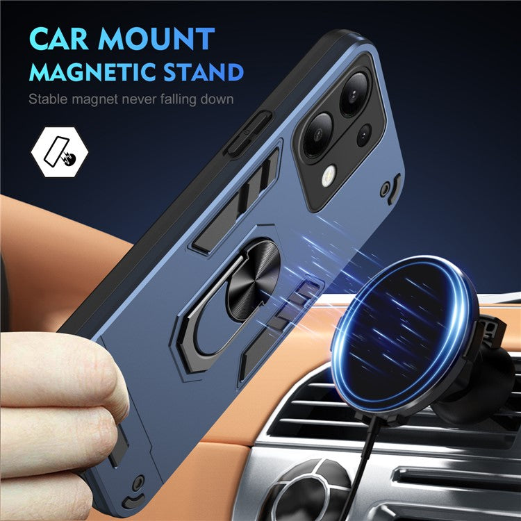 For Xiaomi Redmi Note 13 4G Case PC+TPU Shock-Absorption Phone Cover Support Magnetic Car Mount - Blue