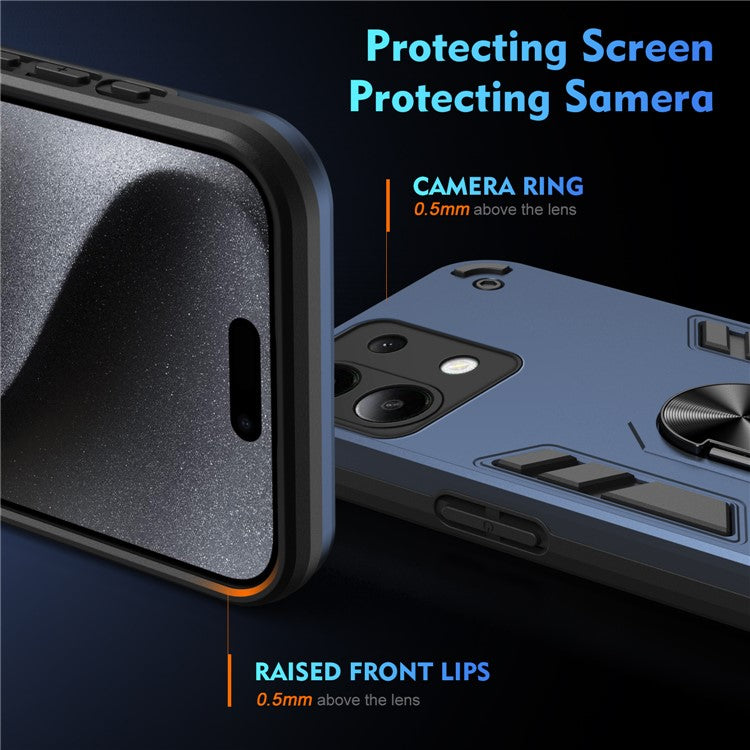 For Xiaomi Redmi Note 13 4G Case PC+TPU Shock-Absorption Phone Cover Support Magnetic Car Mount - Blue