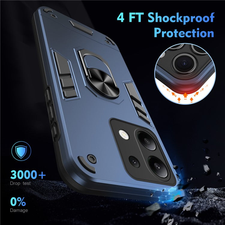 For Xiaomi Redmi Note 13 4G Case PC+TPU Shock-Absorption Phone Cover Support Magnetic Car Mount - Blue