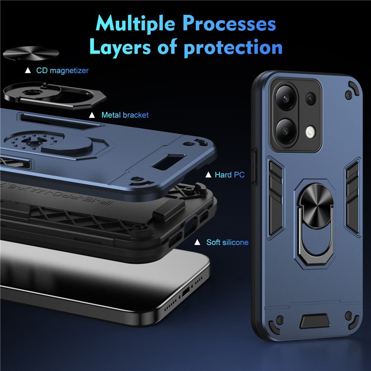 For Xiaomi Redmi Note 13 4G Case PC+TPU Shock-Absorption Phone Cover Support Magnetic Car Mount - Blue