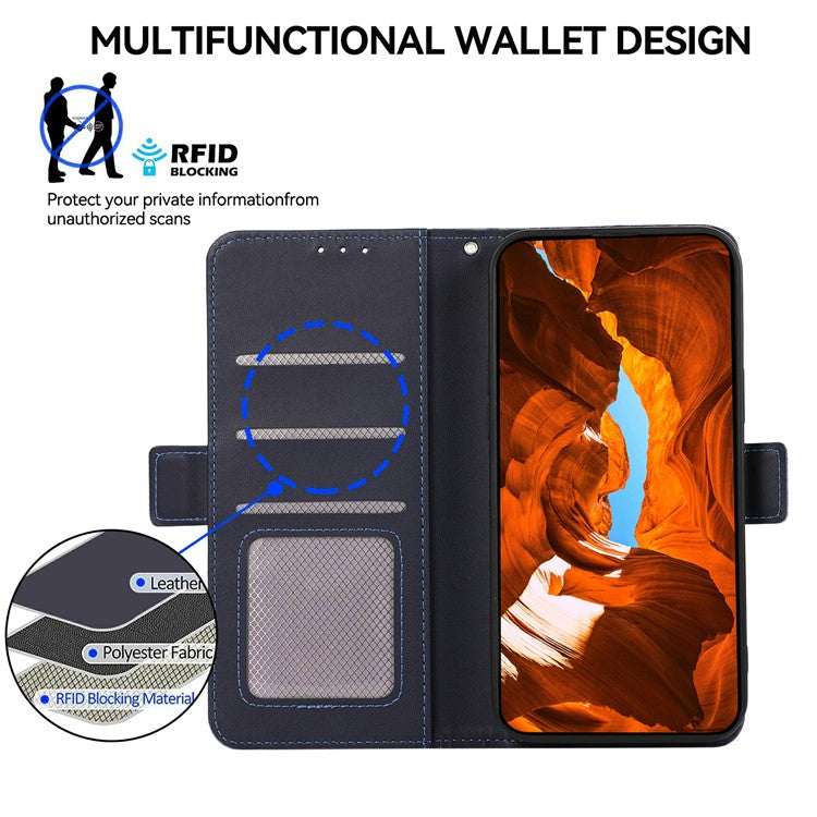 ABEEL For iPhone 14 Pro Leather Case RFID Blocking Wallet Protective Phone Cover - Blue