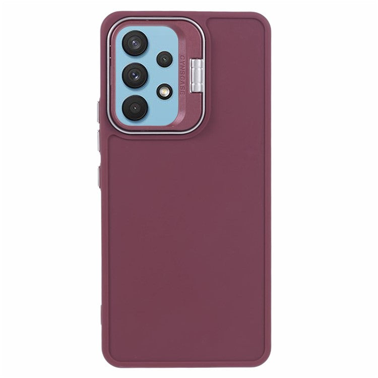 QH Series for Samsung Galaxy A13 4G / 5G Case Lens Frame Kickstand Silicone Phone Cover - Wine Red