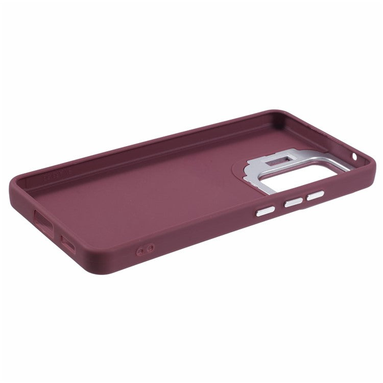 QH Series for Samsung Galaxy A13 4G / 5G Case Lens Frame Kickstand Silicone Phone Cover - Wine Red