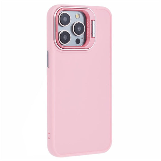 QH Series for iPhone 14 Pro Max Case Lens Frame Kickstand Silicone Anti-drop Phone Cover - Pink