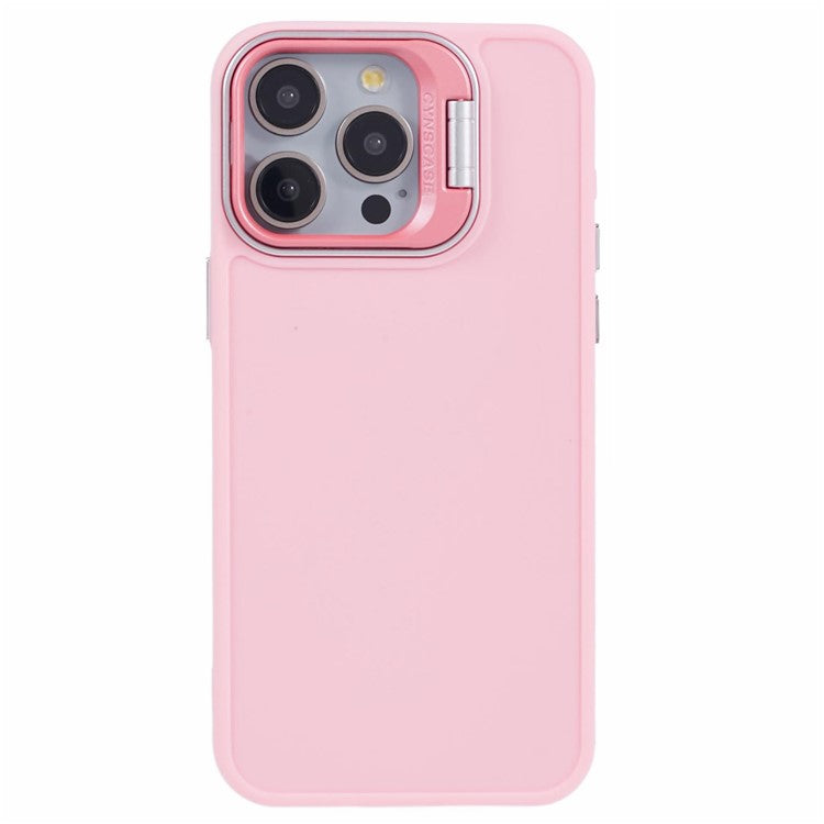 QH Series for iPhone 14 Pro Max Case Lens Frame Kickstand Silicone Anti-drop Phone Cover - Pink