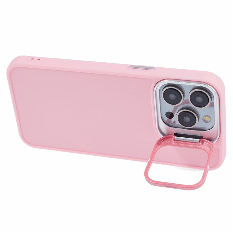 QH Series for iPhone 14 Pro Max Case Lens Frame Kickstand Silicone Anti-drop Phone Cover - Pink