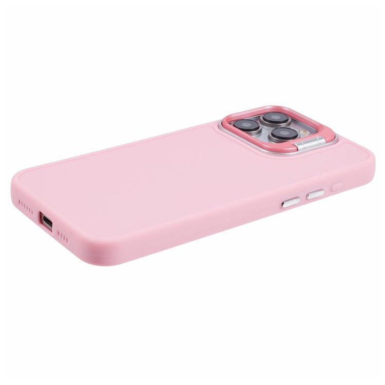 QH Series for iPhone 14 Pro Max Case Lens Frame Kickstand Silicone Anti-drop Phone Cover - Pink