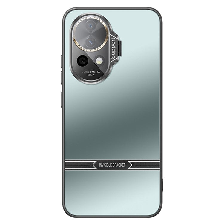 Kickstand Phone Case for Huawei nova 12 5G Matte PC+TPU Shell with Tempered Glass Lens Cover - Cyan