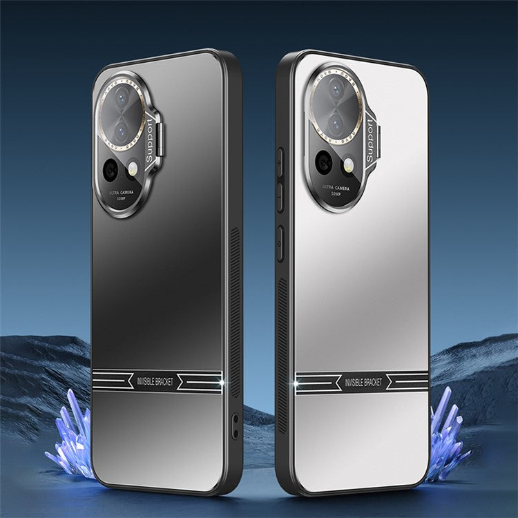 Kickstand Phone Case for Huawei nova 12 5G Matte PC+TPU Shell with Tempered Glass Lens Cover - Cyan