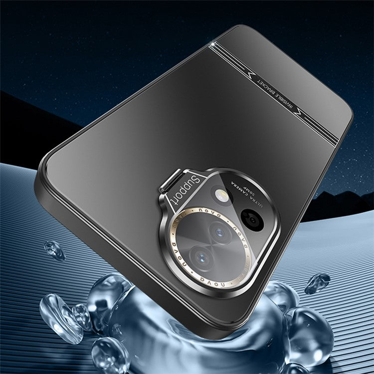 Kickstand Phone Case for Huawei nova 12 5G Matte PC+TPU Shell with Tempered Glass Lens Cover - Cyan