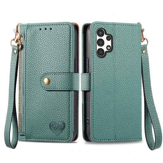 For Samsung Galaxy A13 4G Case RFID Blocking Zipper Wallet Phone Shell - Green
