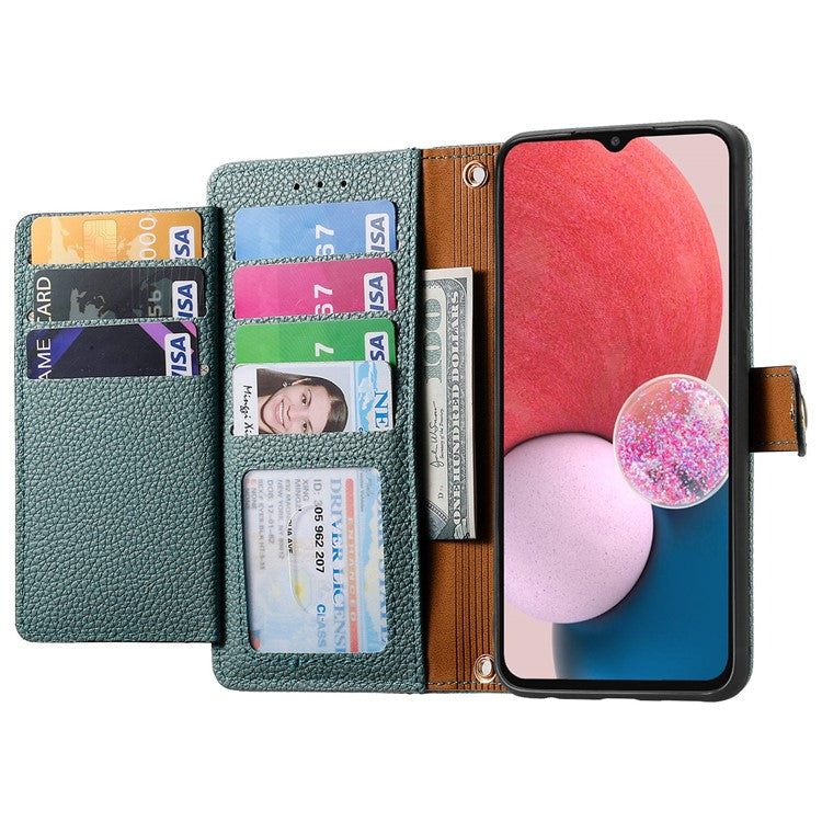 For Samsung Galaxy A13 4G Case RFID Blocking Zipper Wallet Phone Shell - Green