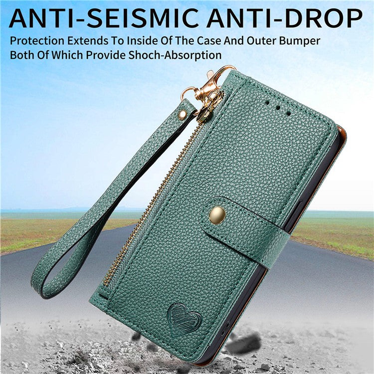 For Samsung Galaxy A13 4G Case RFID Blocking Zipper Wallet Phone Shell - Green