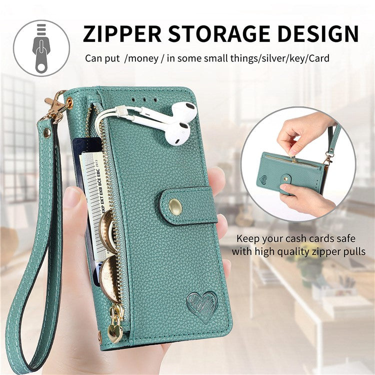 For Samsung Galaxy A13 4G Case RFID Blocking Zipper Wallet Phone Shell - Green