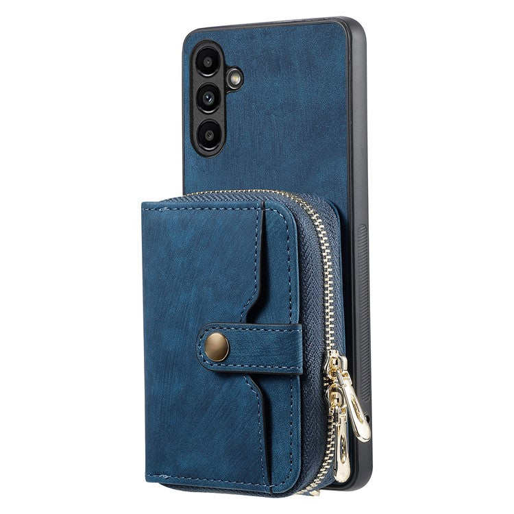 D3 For Samsung Galaxy A24 4G (162.1 x 77.6 x 8.3mm) Leather Case Zipper Wallet Retro Protective Cover - Blue