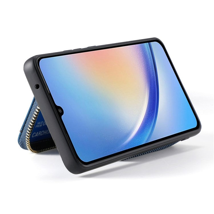 D3 for Samsung Galaxy A15 4G / 5G PU Leather+PC+TPU Case Retro Zipper Pocket Cover with Lanyard - Blue