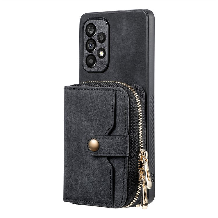 D3 For Samsung Galaxy A13 4G Shockproof Cover PU Leather+PC+TPU Phone Case Kickstand Zipper Wallet - Black