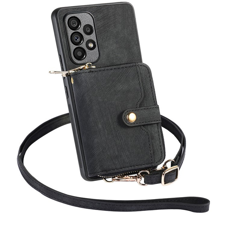 D3 For Samsung Galaxy A13 4G Shockproof Cover PU Leather+PC+TPU Phone Case Kickstand Zipper Wallet - Black