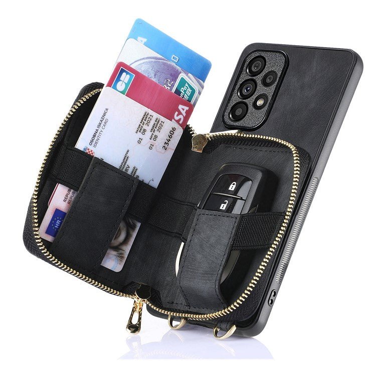 D3 For Samsung Galaxy A13 4G Shockproof Cover PU Leather+PC+TPU Phone Case Kickstand Zipper Wallet - Black