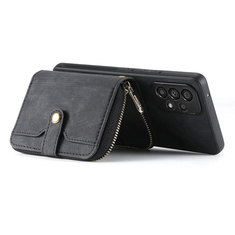 D3 For Samsung Galaxy A13 4G Shockproof Cover PU Leather+PC+TPU Phone Case Kickstand Zipper Wallet - Black