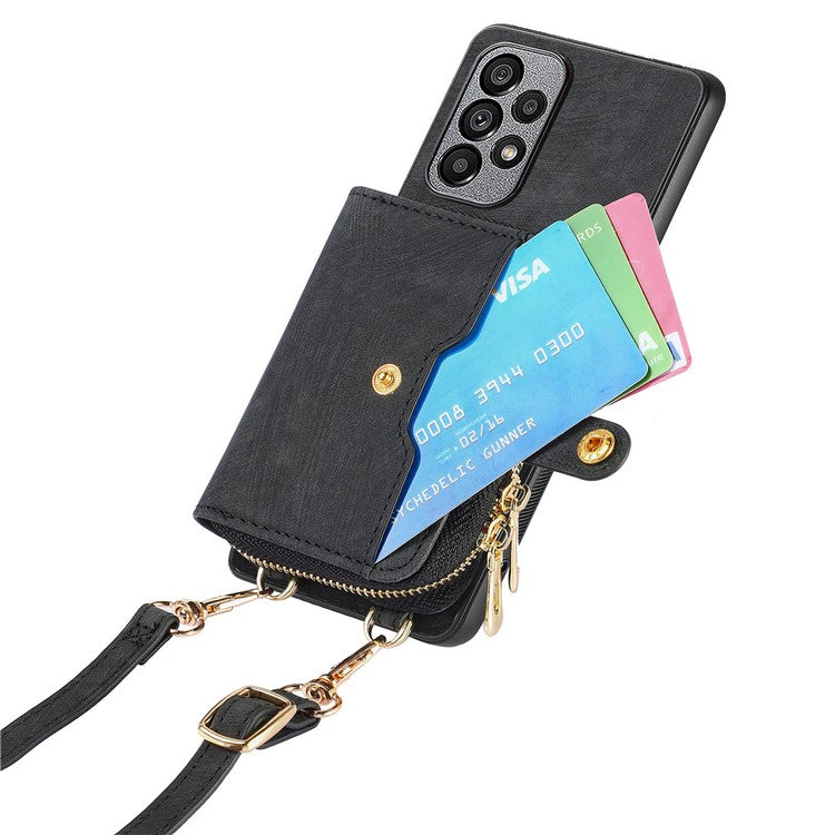 D3 For Samsung Galaxy A13 4G Shockproof Cover PU Leather+PC+TPU Phone Case Kickstand Zipper Wallet - Black