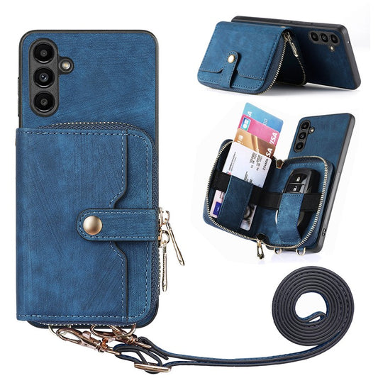 D3 For Samsung Galaxy A35 5G Anti-Scratch Shell PU Leather+PC+TPU Phone Case Zipper Wallet Retro Cover - Blue