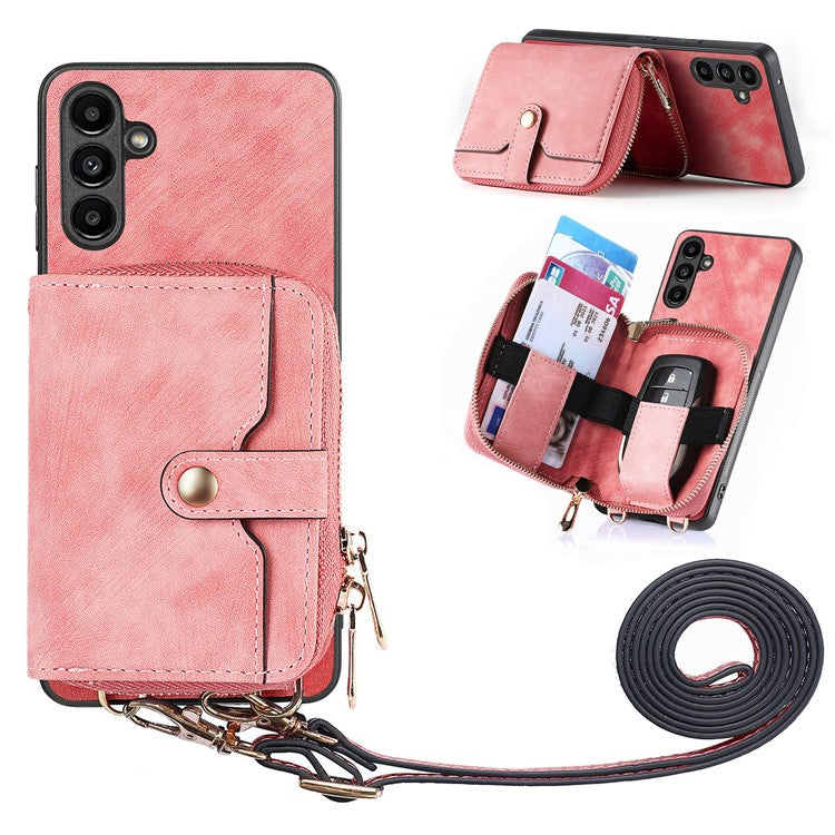 D3 For Samsung Galaxy A35 5G Anti-Scratch Shell PU Leather+PC+TPU Phone Case Zipper Wallet Retro Cover - Pink