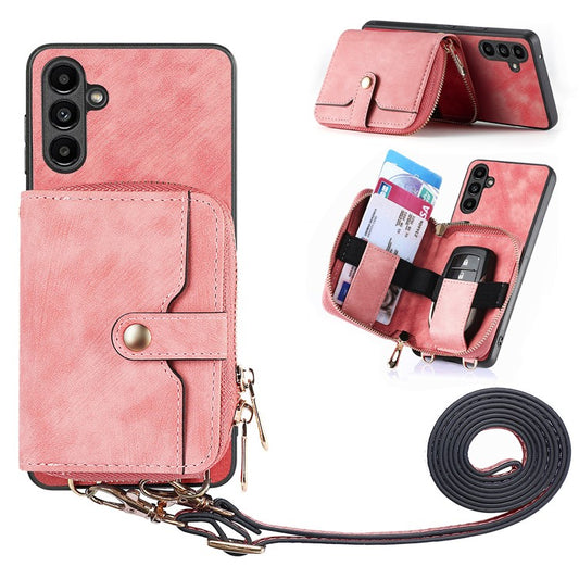 D3 For Samsung Galaxy A35 5G Anti-Scratch Shell PU Leather+PC+TPU Phone Case Zipper Wallet Retro Cover - Pink