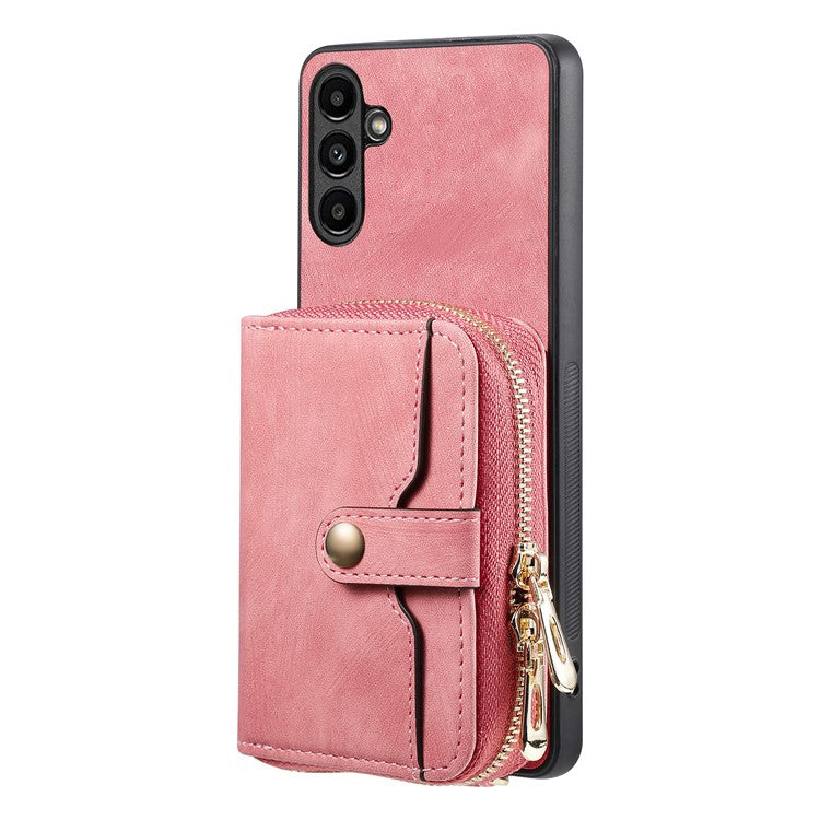 D3 For Samsung Galaxy A35 5G Anti-Scratch Shell PU Leather+PC+TPU Phone Case Zipper Wallet Retro Cover - Pink