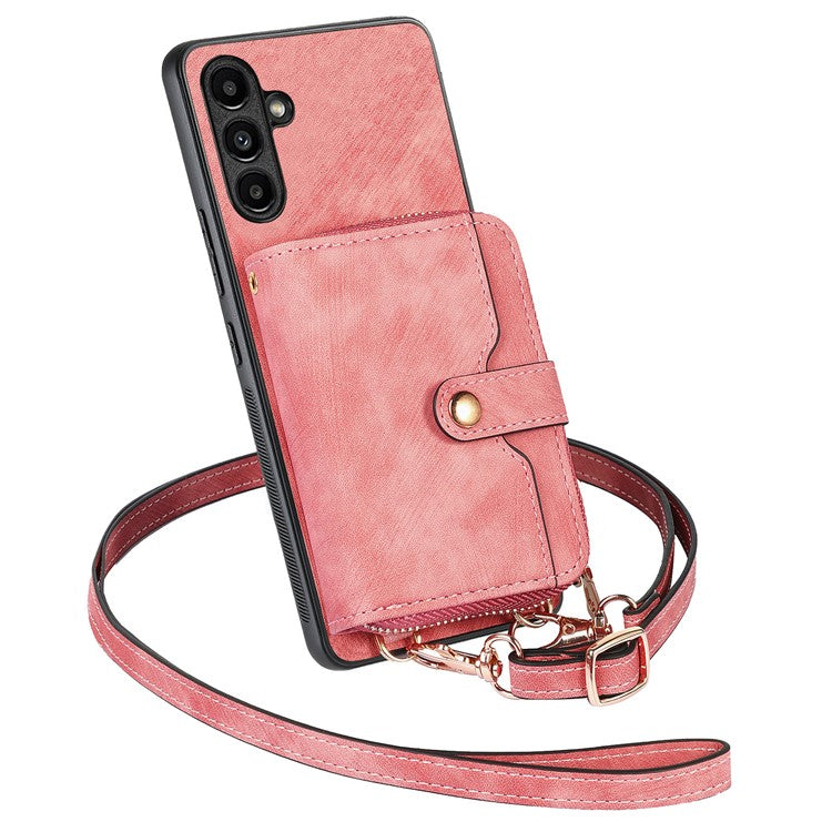 D3 For Samsung Galaxy A35 5G Anti-Scratch Shell PU Leather+PC+TPU Phone Case Zipper Wallet Retro Cover - Pink