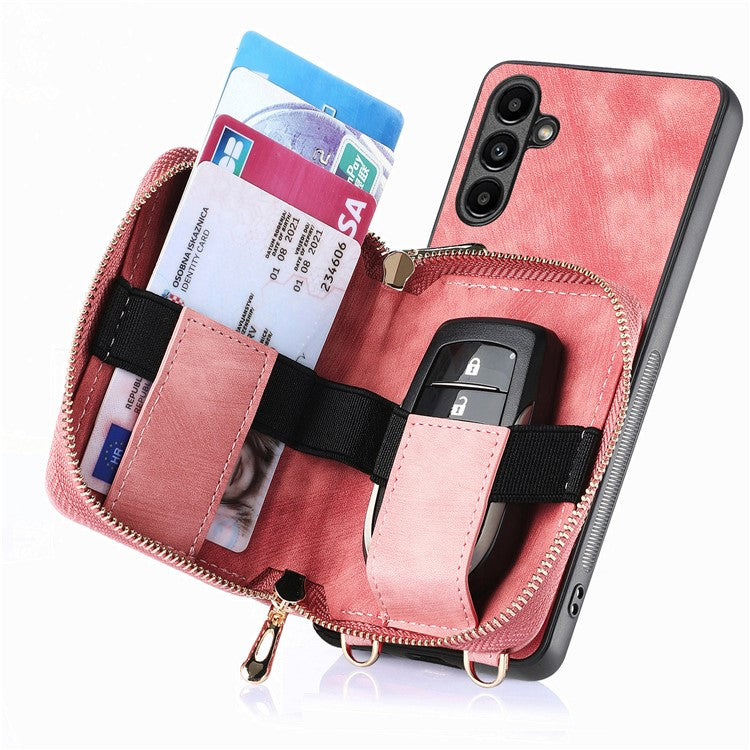 D3 For Samsung Galaxy A35 5G Anti-Scratch Shell PU Leather+PC+TPU Phone Case Zipper Wallet Retro Cover - Pink