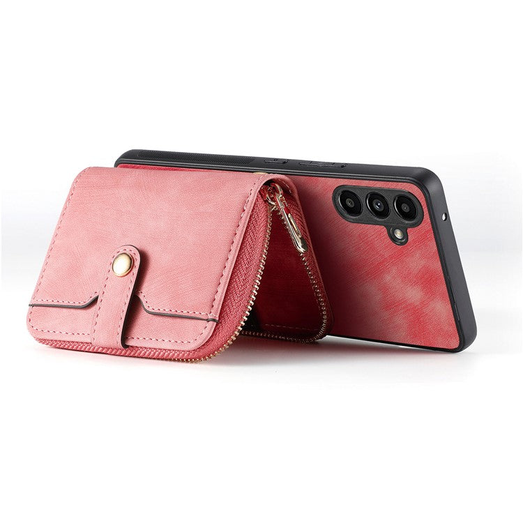 D3 For Samsung Galaxy A35 5G Anti-Scratch Shell PU Leather+PC+TPU Phone Case Zipper Wallet Retro Cover - Pink