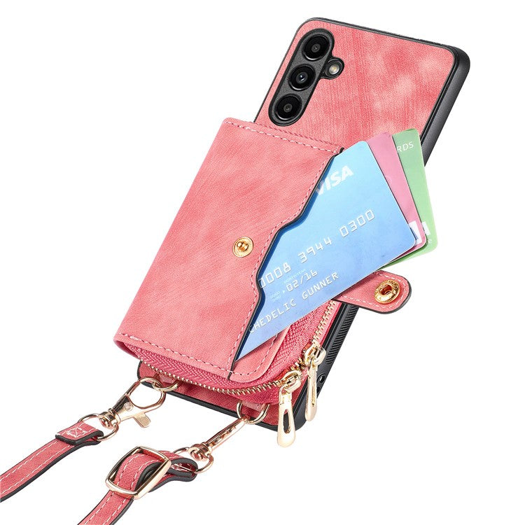 D3 For Samsung Galaxy A35 5G Anti-Scratch Shell PU Leather+PC+TPU Phone Case Zipper Wallet Retro Cover - Pink