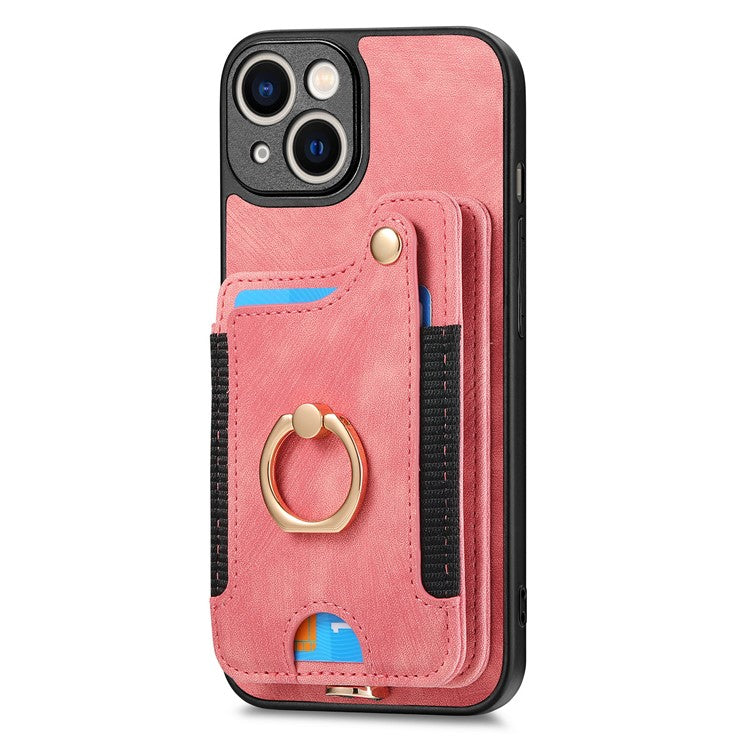 D4 For iPhone 14 Case Card Slots Kickstand RFID Blocking Leather Back Cover - Pink