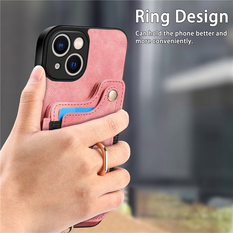 D4 For iPhone 14 Case Card Slots Kickstand RFID Blocking Leather Back Cover - Pink