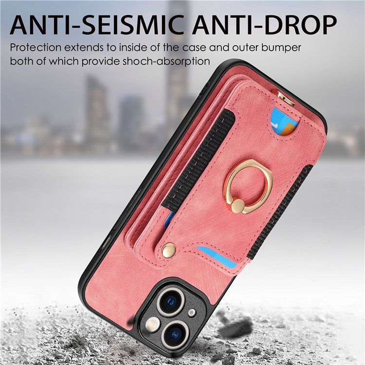 D4 For iPhone 14 Case Card Slots Kickstand RFID Blocking Leather Back Cover - Pink