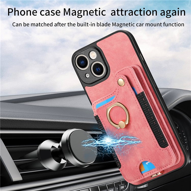 D4 For iPhone 14 Case Card Slots Kickstand RFID Blocking Leather Back Cover - Pink
