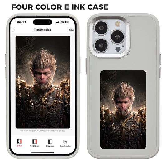 INKZONE For iPhone 14 Pro Max Case NFC Transmission 4-Color E Ink Case DIY Images Protective Phone Shell - Grey