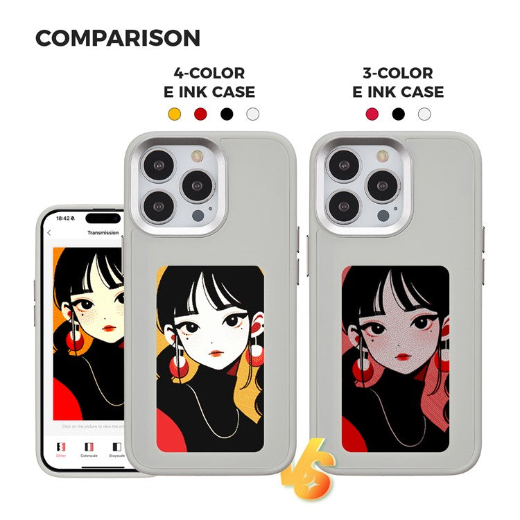 INKZONE For iPhone 14 Pro Max Case NFC Transmission 4-Color E Ink Case DIY Images Protective Phone Shell - Grey