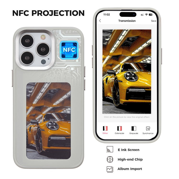 INKZONE For iPhone 14 Pro Max Case NFC Transmission 4-Color E Ink Case DIY Images Protective Phone Shell - Grey