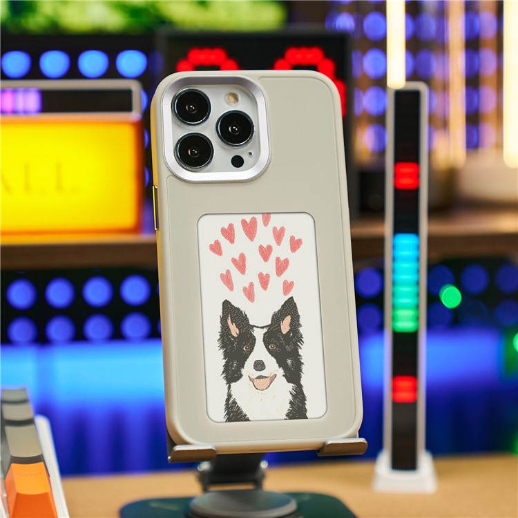 INKZONE For iPhone 14 Pro Max Case NFC Transmission 4-Color E Ink Case DIY Images Protective Phone Shell - Grey