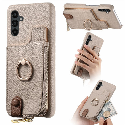Y3 for Samsung Galaxy A54 5G Leather+TPU Anti-drop Case Kickstand Phone Cover with Zipper Pocket - Khaki