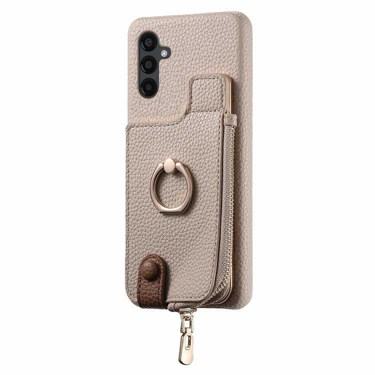 Y3 for Samsung Galaxy A54 5G Leather+TPU Anti-drop Case Kickstand Phone Cover with Zipper Pocket - Khaki