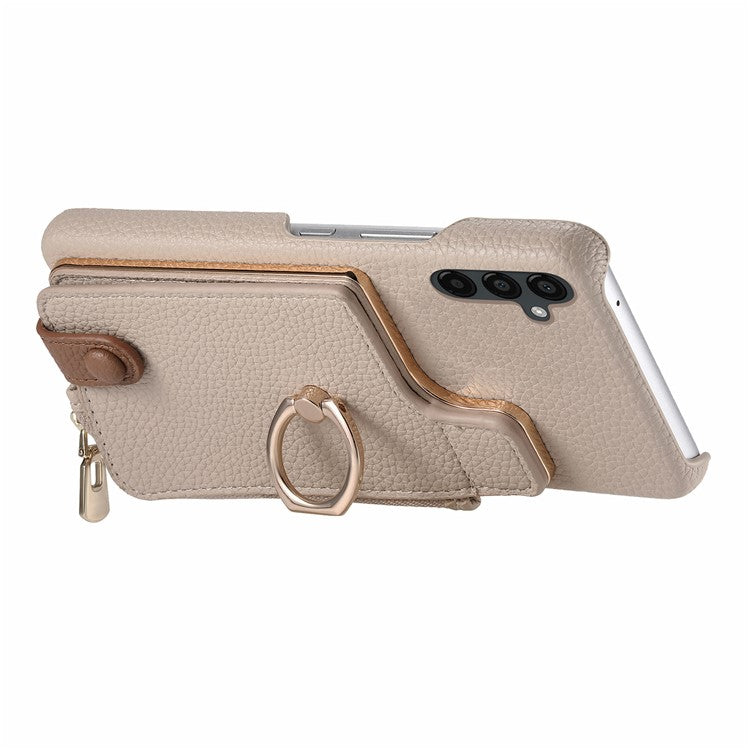 Y3 for Samsung Galaxy A54 5G Leather+TPU Anti-drop Case Kickstand Phone Cover with Zipper Pocket - Khaki