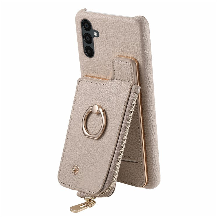 Y3 for Samsung Galaxy A54 5G Leather+TPU Anti-drop Case Kickstand Phone Cover with Zipper Pocket - Khaki