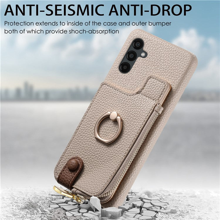 Y3 for Samsung Galaxy A54 5G Leather+TPU Anti-drop Case Kickstand Phone Cover with Zipper Pocket - Khaki