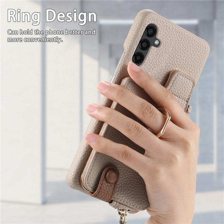 Y3 for Samsung Galaxy A54 5G Leather+TPU Anti-drop Case Kickstand Phone Cover with Zipper Pocket - Khaki