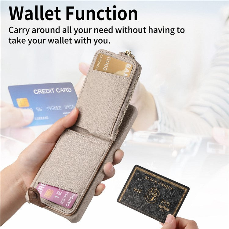 Y3 for Samsung Galaxy A54 5G Leather+TPU Anti-drop Case Kickstand Phone Cover with Zipper Pocket - Khaki