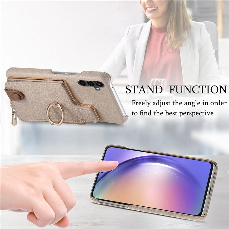 Y3 for Samsung Galaxy A54 5G Leather+TPU Anti-drop Case Kickstand Phone Cover with Zipper Pocket - Khaki